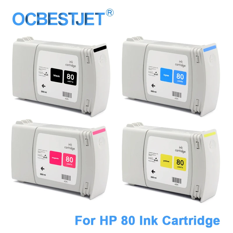 [Сторонний бренд] 4 шт./компл. для HP 80 сменный чернильный картридж Designjet 1050c Plus 1055 см