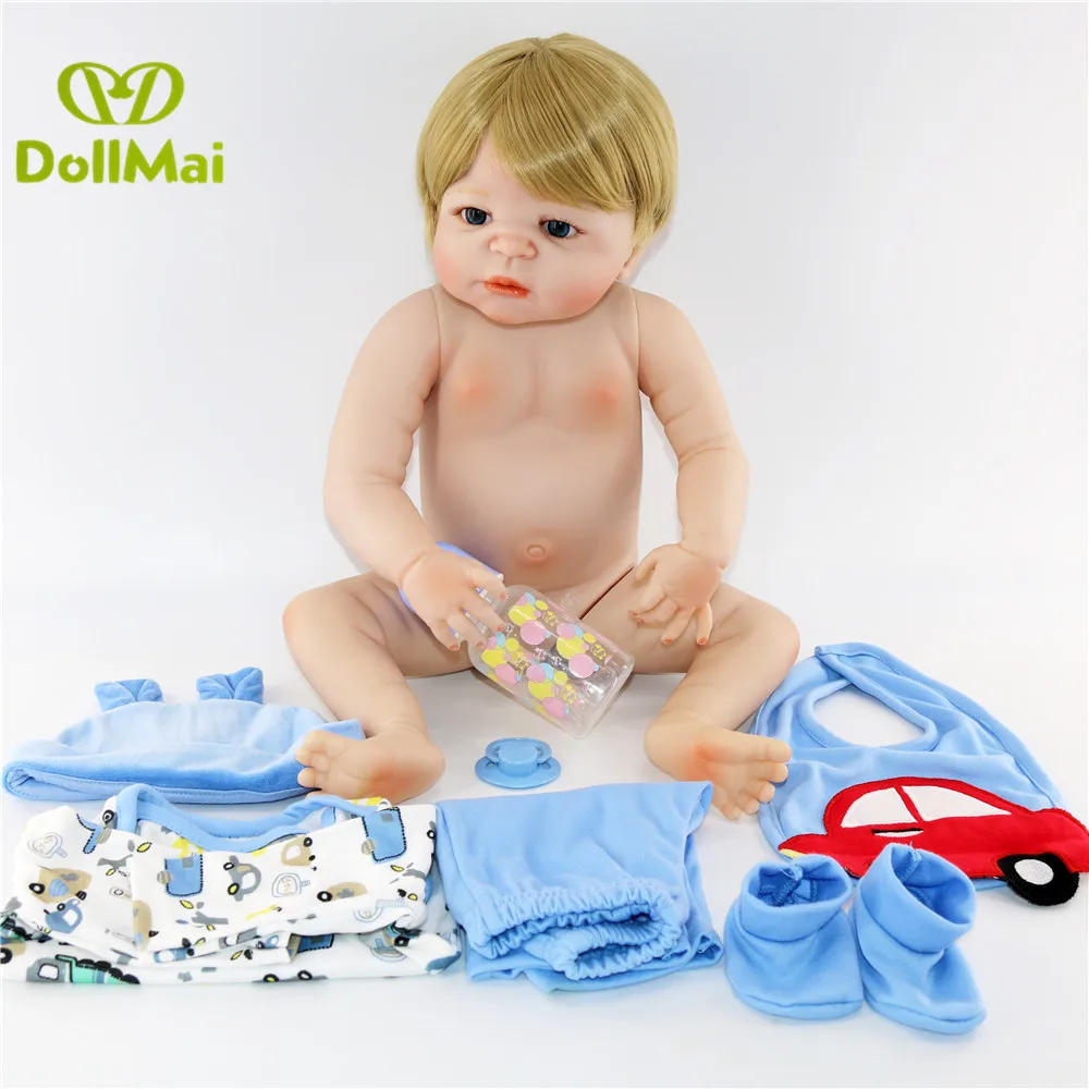 DollMai bebes reborn 57 см полностью силиконовый корпус Reborn Baby boy Кукла в симпатичном синем