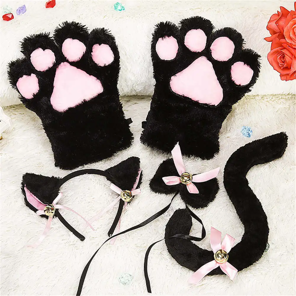 

5pcs/lot Lolita Women Girls Cute Cat Kitten Paw Claw Warm Gloves Soft Anime Cosplay Plush for Halloween purim Party Accessories