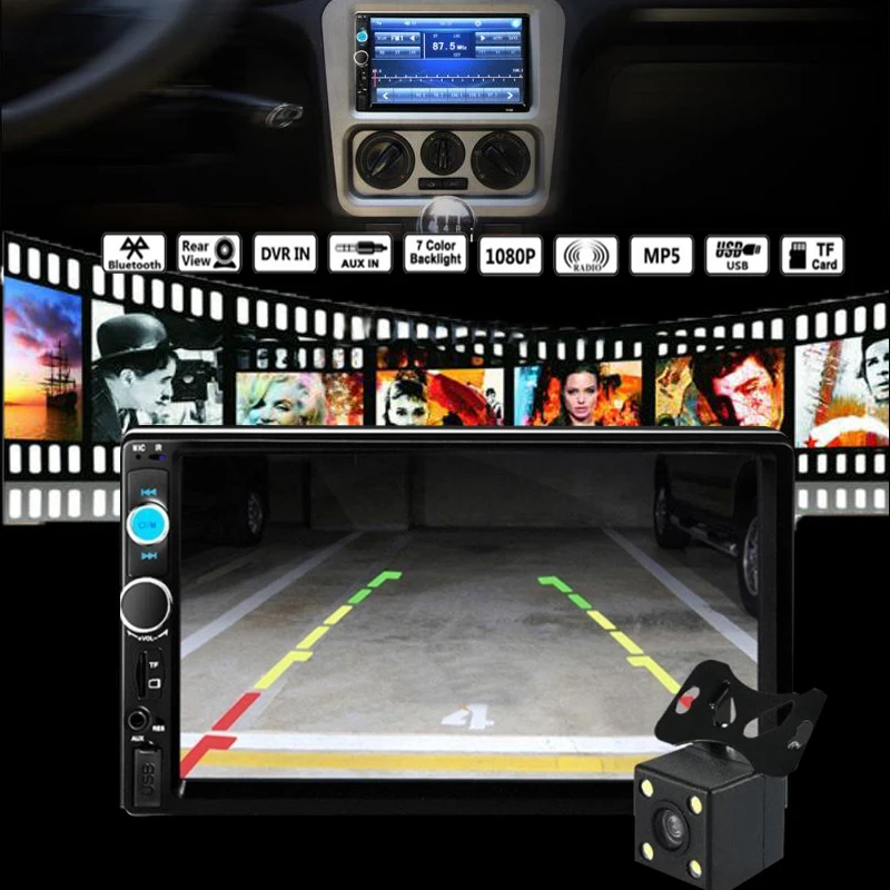Автомобильный комплект FM Hands Free USB 2 0 Премиум AUX сенсорный экран 1080 P DC 12 В в HD Bluetooth