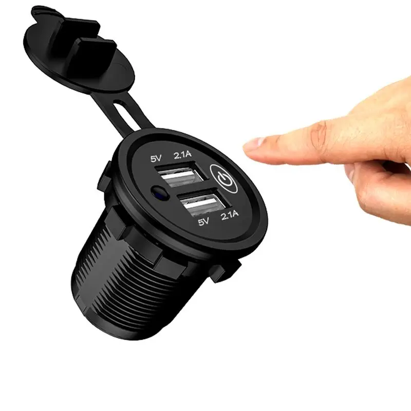 

Universal 12V-24V LED Motorcycle Car Boat 2.1A Dual USB Charger Power Adapter Socket Outlet Plug With Touch Switch For Mobile ph