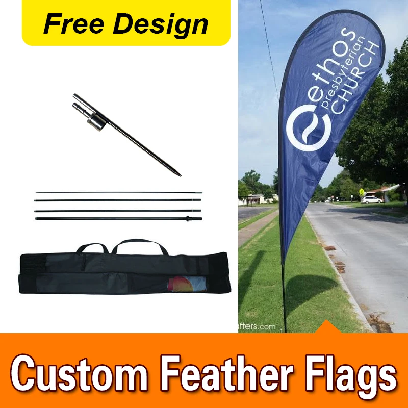 Free Design Shipping Double Sided Inground Spike Teardrop Flags Banners Signs Advertising Feather Pole Custom Дом и сад
