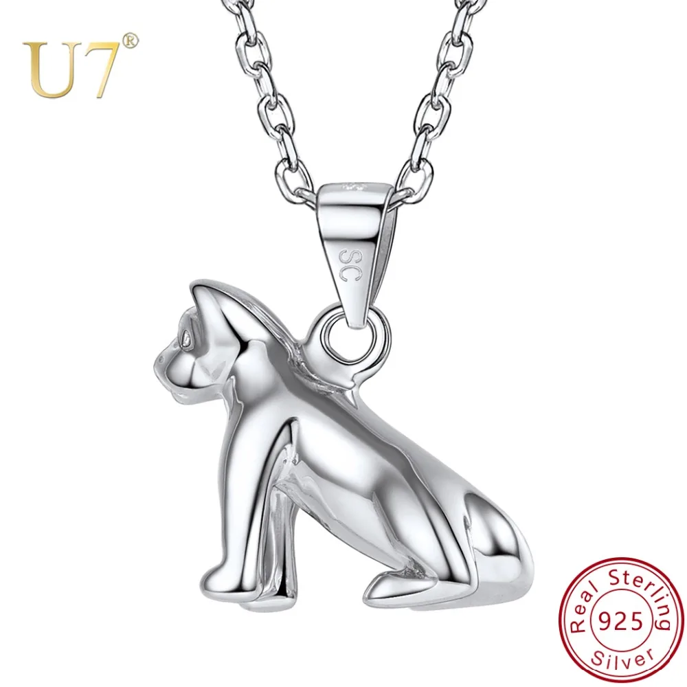 

U7 925 Sterling Silver Squatting Dog Statement Choker Pandent Necklace Memorial Gift for Men & Women Animal Lover Bijoux SC173