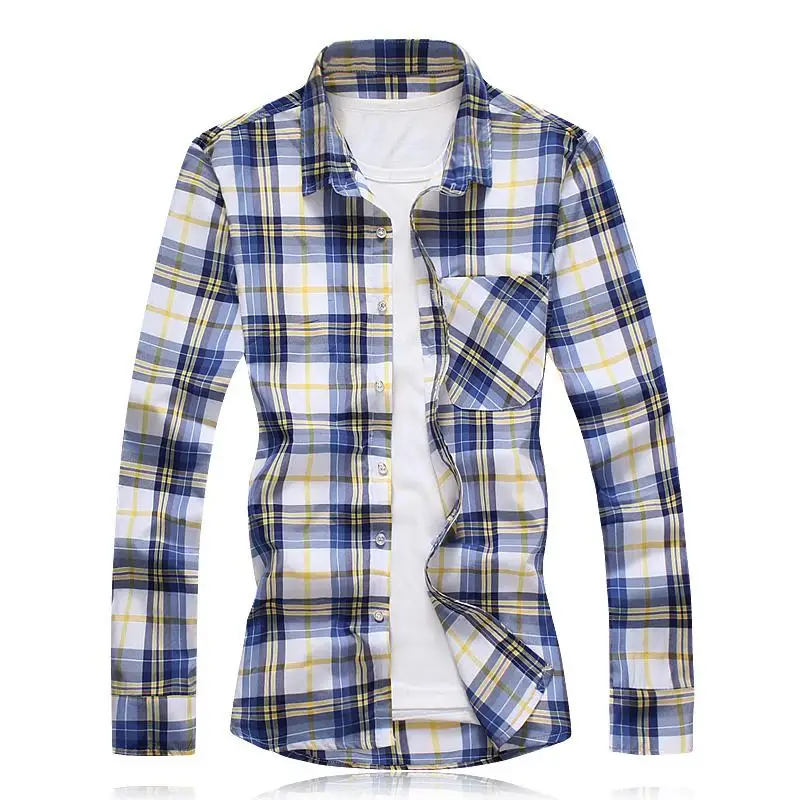 Клетчатая Мужская рубашка с длинным рукавом в клетку деловая повседневная