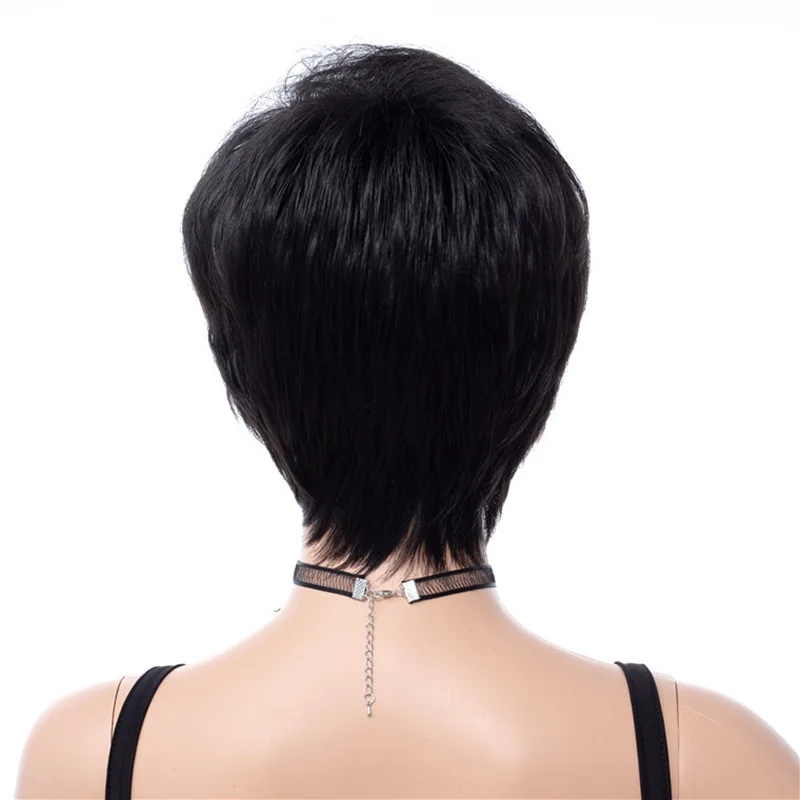 MSI Wigs короткие женские парики в черном кудрявые прямые синтетические волосы парик с боковой челкой без клея 8 дюймов волосы термостойкие