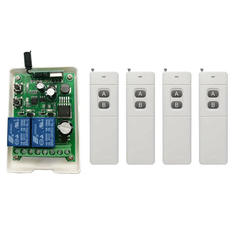 Универсальный беспроводной пульт дистанционного управления на 3000 м, 12 В постоянного тока, 24 В, 36 В, 48 В, 2-канальный релейный модуль приемника и Радиочастотный пульт дистанционного управления
