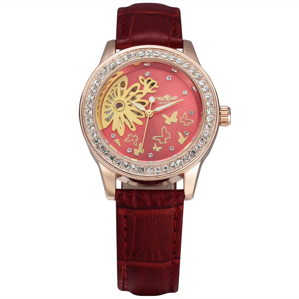 Модные брендовые часы WINNER женские механические со скелетом ремешок из