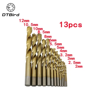 Набор спиральных сверл HSS, 13 шт.компл., сверло с титановым покрытием, деревообрабатывающий инструмент для дерева 2-12 мм