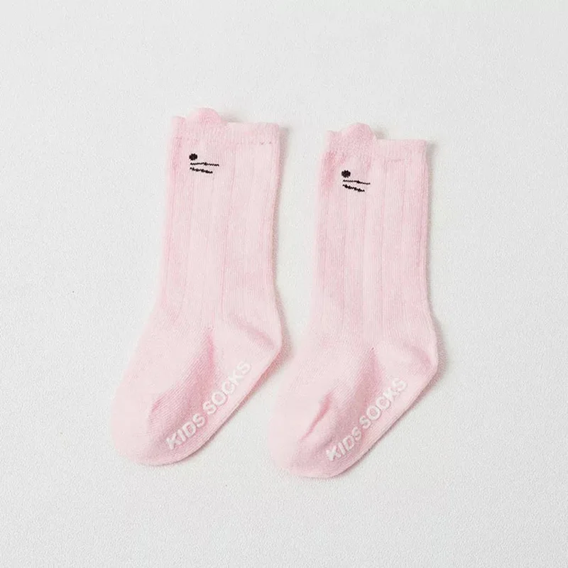 pink Хлопковые детские носки с животными, детские гольфы с принтом для новорожденных мальчиков и девочек, Нескользящие гетры с рисунком кота, От 0 до 1 года meia infantil - Цвет: pink