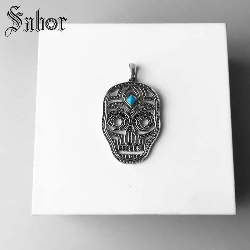 Подвеска с голубым черепом Скелет паве серебряного цвета для женщин и мужчин