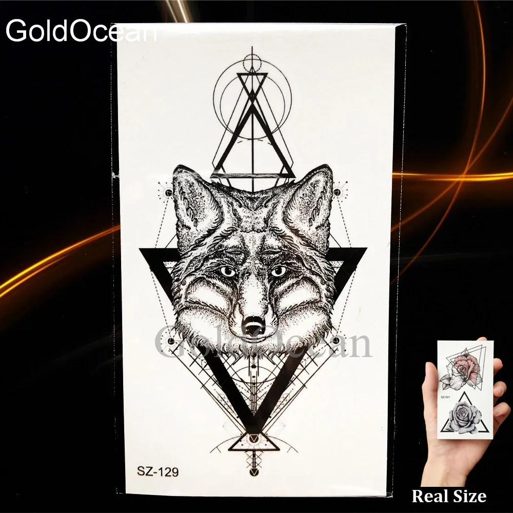 New Black Triangle Fox Tattoo Stickers Paper Dolphin Cartoon Kids Temporary Cover Dog Whale Waterproof Men Tatoos Paste | Красота и