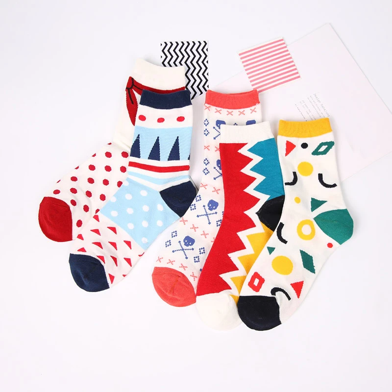 Женские счастливые носки в стиле Харадзюку геометрические треугольные средней