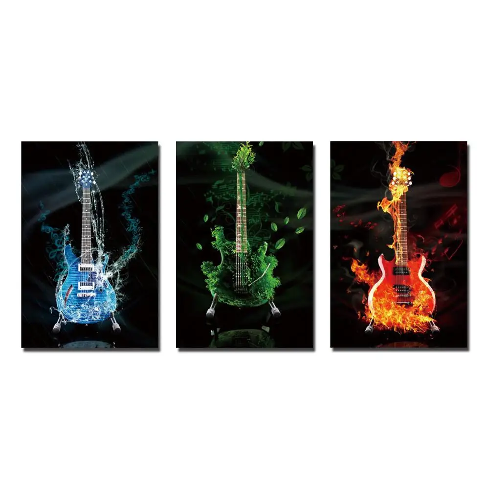 3 Панели Домашний Декор Гитары картины напечатаны живопись на холсте Уолл