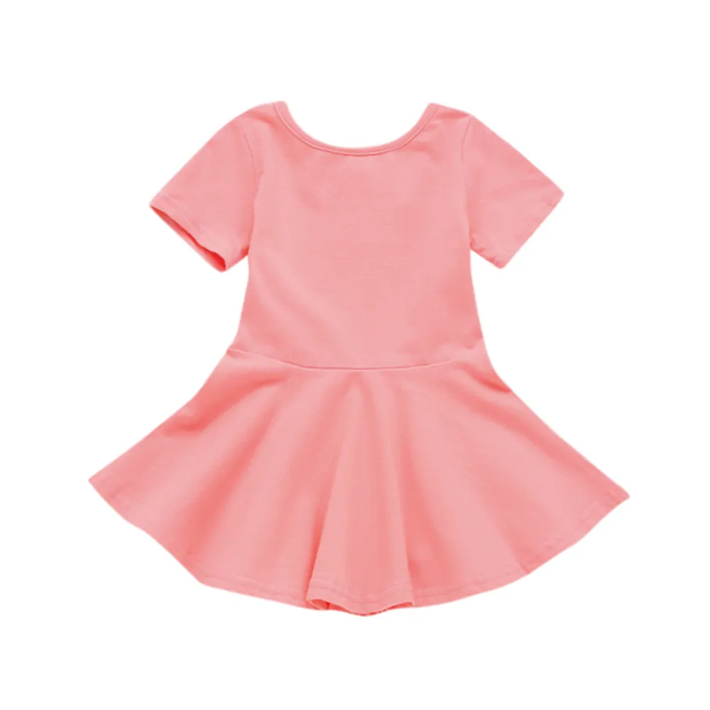 Girls Clothing Summer Girl Dress Baby Candy Color Short Sleeve Solid Princess Casual Toddler Kids dropshipping |