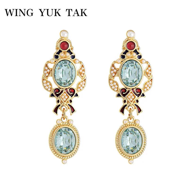 Женские винтажные серьги капельки wing yuk tak модные с синими кристаллами и цветами