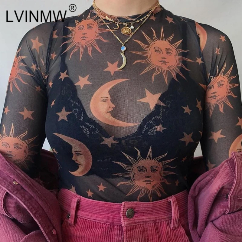 LVINMW сексуальный сетчатый просвечивающий короткий топ с принтом весна 2019 женские