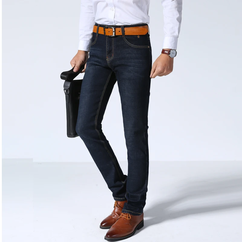 2019 Cotton Mid weight Classic Stretch Jeans Men Famous Brand Blue Straight Slim For Man | Мужская одежда