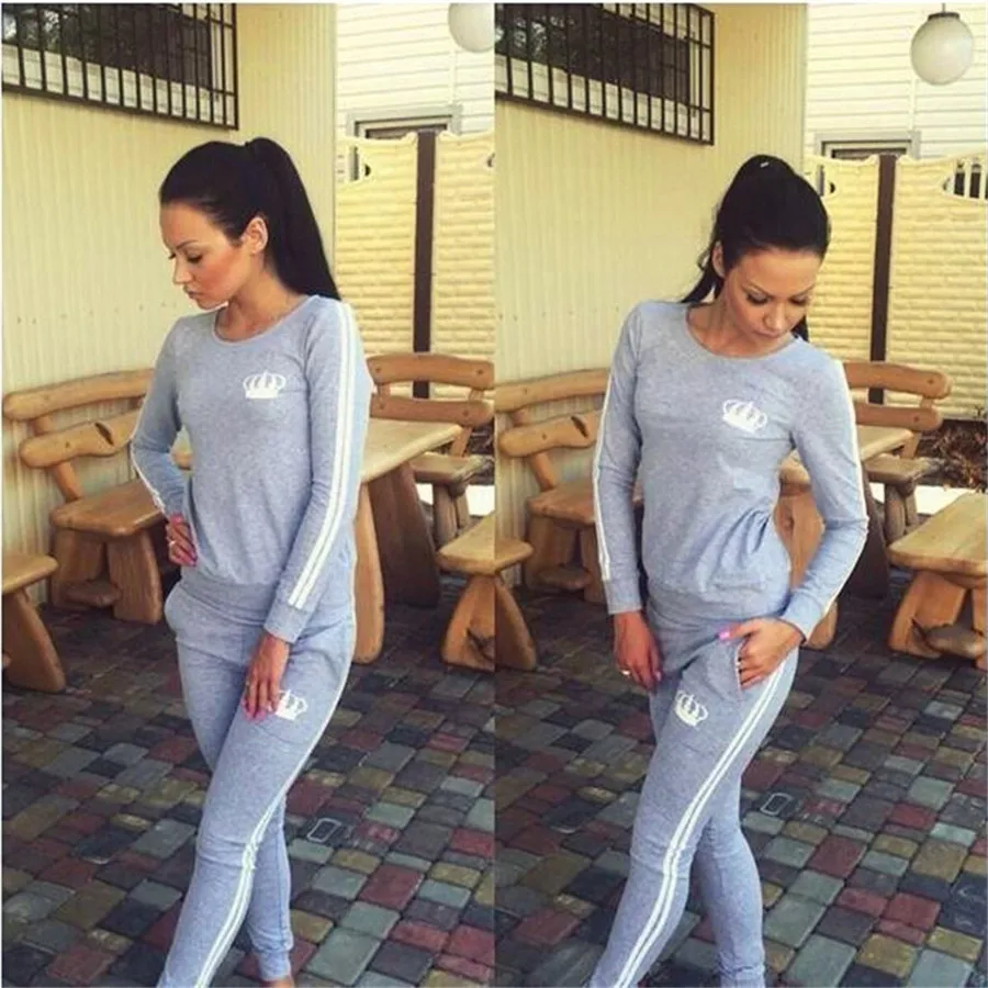 Женский спортивный костюм из 2 предметов с принтом в виде короны повседневная