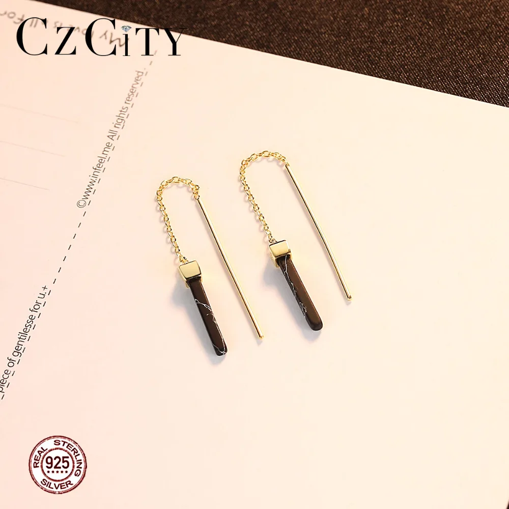 CZCITY натуральная 925 пробы серебряные позолоченные серьги капли с кисточками для