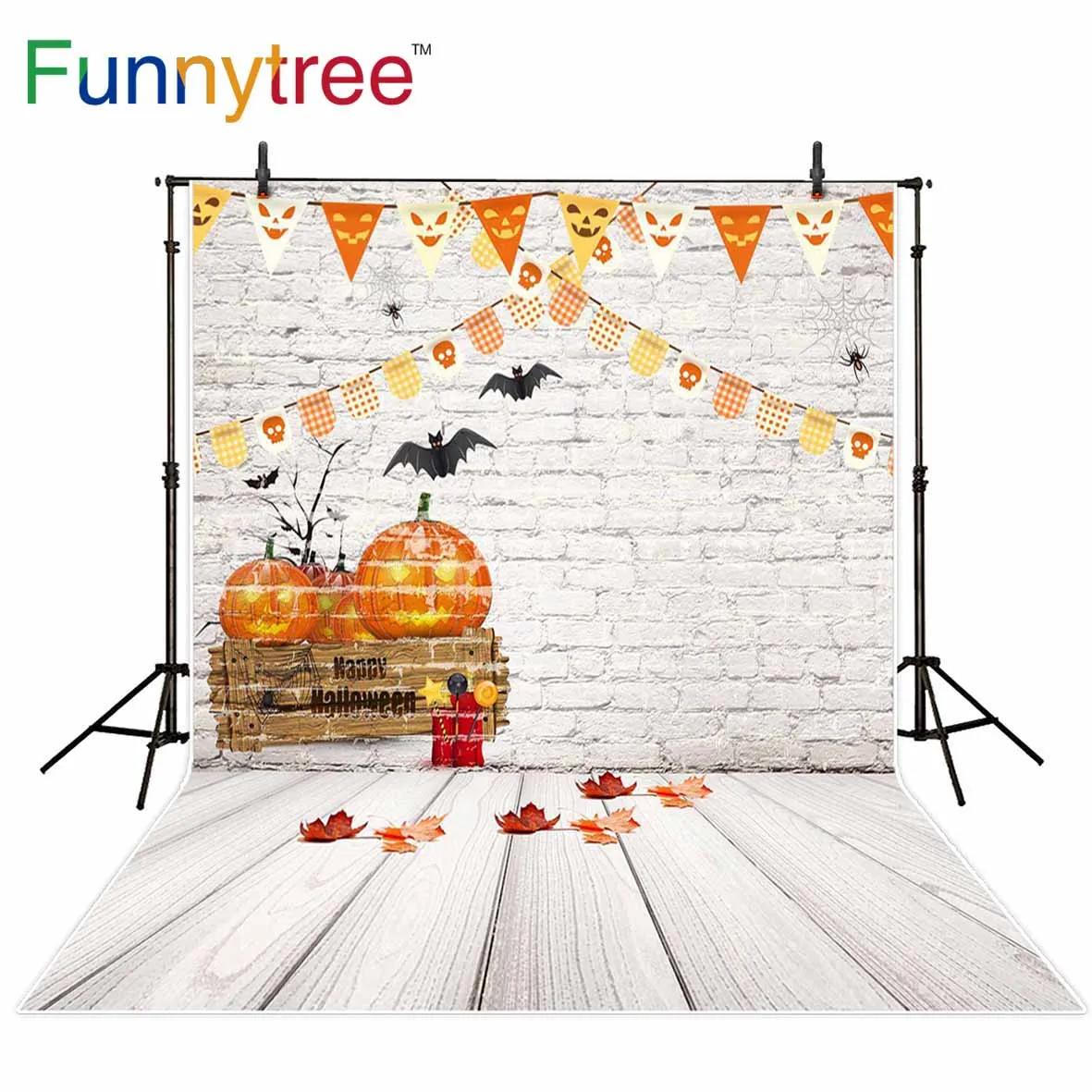 Фон Funnytree для фотосъемки на Хэллоуин кирпичная стена вечеринка тыква летучая