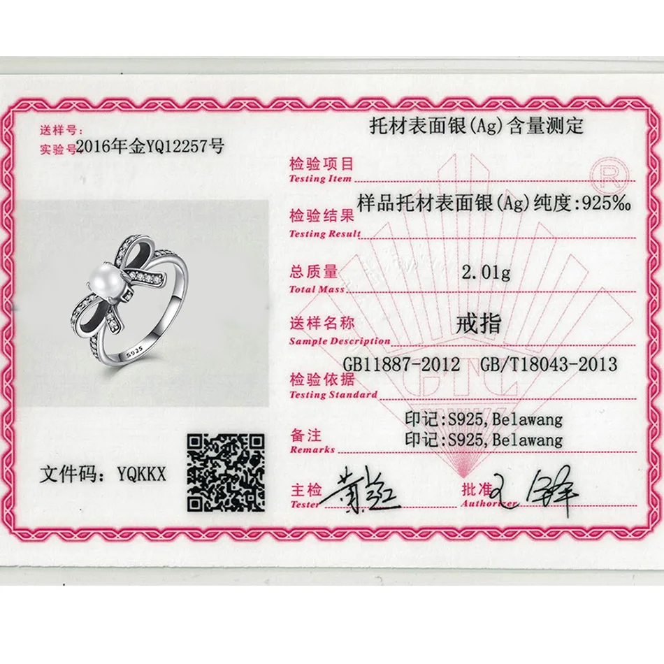 

BELAWANG Real 925 Sterling Silver Delicate Sentiments Finger Ring with White Simulated Pearl& Clear CZ Original Engagement Rings