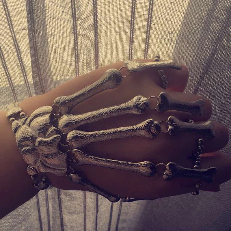 Стимпанк браслет ювелирные изделия Pulseiras Pulseira кости скелета черепа руки браслеты на пальцы и браслеты для женщин Хэллоуин ювелирные изделия