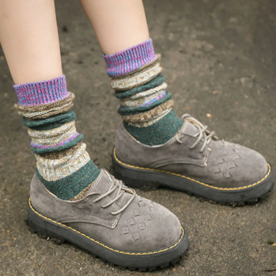 Женские толстые теплые носки [COSPLACOOL] хлопковые в стиле пэчворк с героями