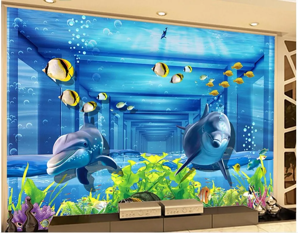 3D-обои на заказ объемные обои с изображением дельфина подводного мира гостиной