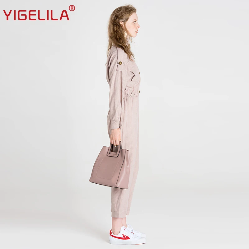 Женский клетчатый комбинезон YIGELILA розовый облегающий повседневный с воротником