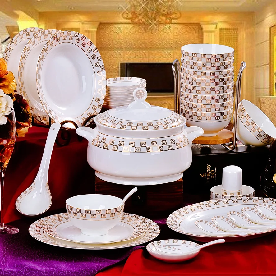 

Jingdezhen ceramic tableware 56 bowl dish bone china tableware suit