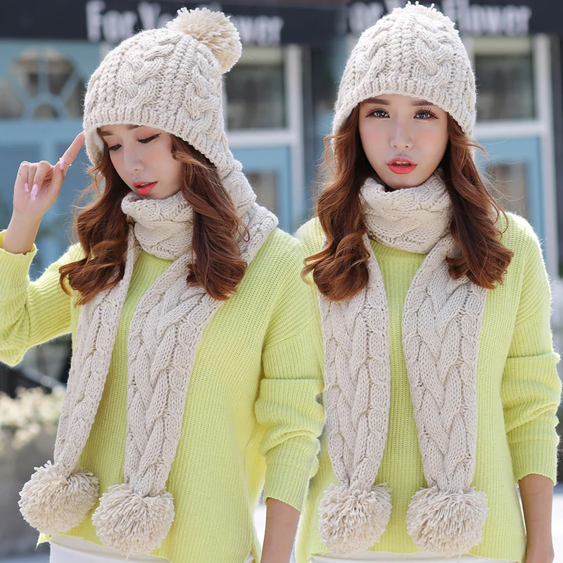 CIVICHIC корейский стиль для девочек милый теплый комплект крючком Кепки шапка шарф 2