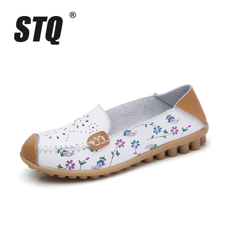 STQ/Осенняя женская обувь на плоской подошве Балетки из натуральной кожи Туфли с