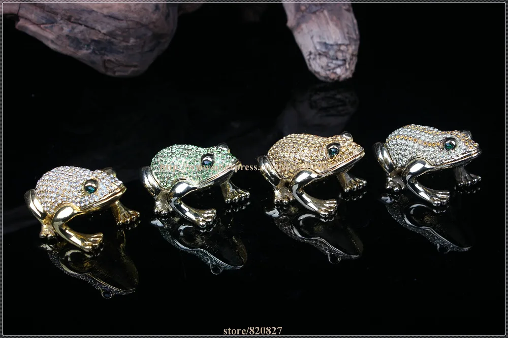 Frog Shape Metal Crystal Rhinestone Jewelry Box Gorgeous Frog Jewelled Trinket Box with Inlaid Crystal, Pill Box Figurine