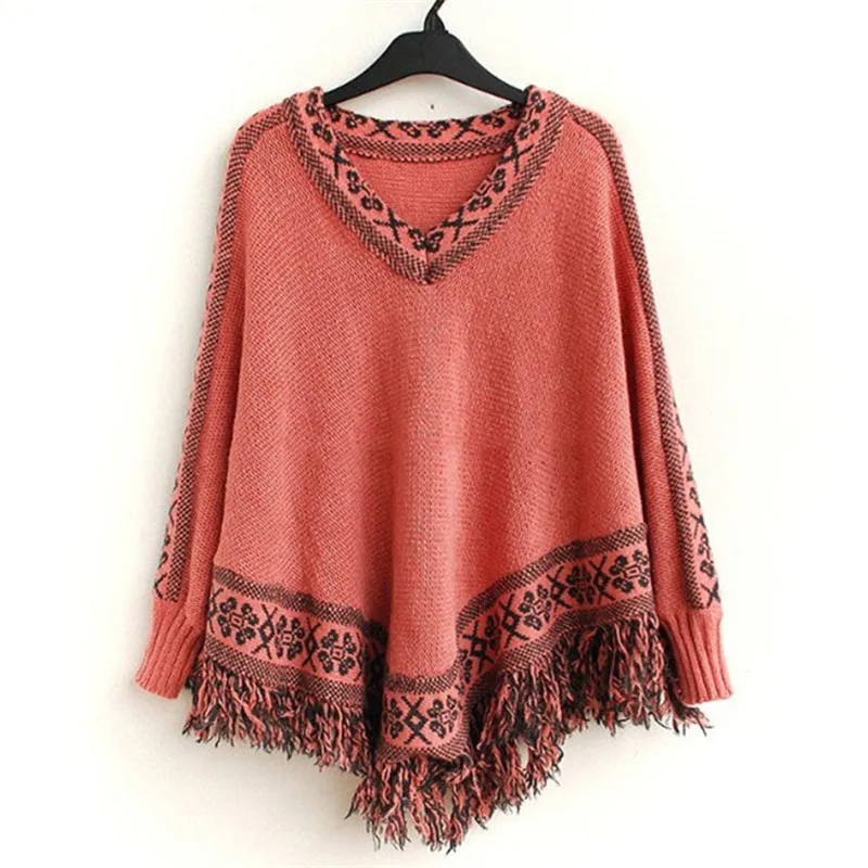 Зима для женщин рукав &quotлетучая мышь&quot кисточки подол Свободный пуловер Блузка