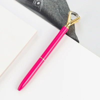 Light rose red 1pcs Новинка Большой Хрустальный бриллиант металлическая шариковая ручка высокого качества персональный логотип подарочная ручка разноцветный школьный канцелярский магазин - Цвет: Light rose red 1pcs