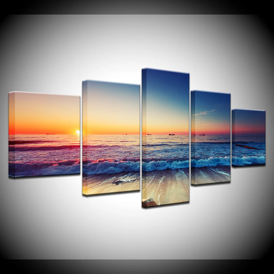 The sunset sea beach seascape 5 панелей HD Печать Современная Настенная фотография для