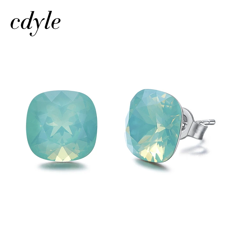 Pacific Opal Cdyle 925 пробы Серебряные Серьги Квадратные украшенные кристаллами серьги для женщин подарок крошечные простые ювелирные изделия - Окраска металла: Pacific Opal