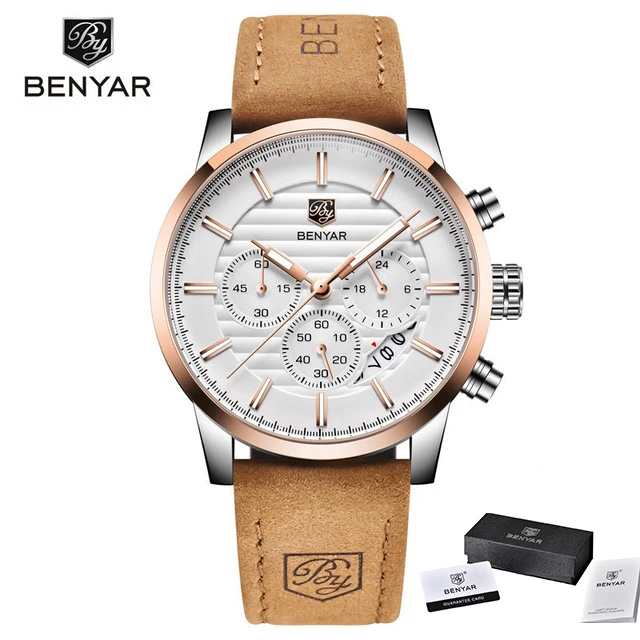 beige silver Бренд класса люкс Benyar мужские часы полностью стальные спортивные наручные часы мужские армейские военные часы Мужские кварцевые часы Relogio Masculino - Цвет: beige silver