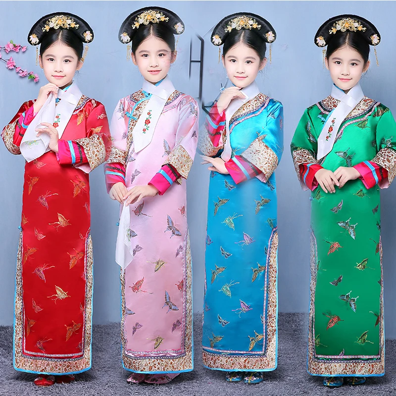 

Girl's Qing Dynasty Dramaturgic Dress Chinese Traditional Kids Ancient Infanta Costume Lovely Girls Dande Wear Cosplay