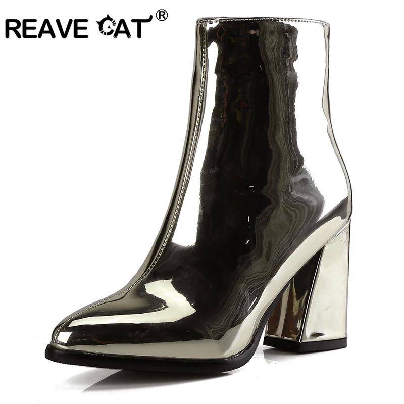 REAVE CAT/женские ботинки женские ботильоны с острым носком из лакированной кожи на