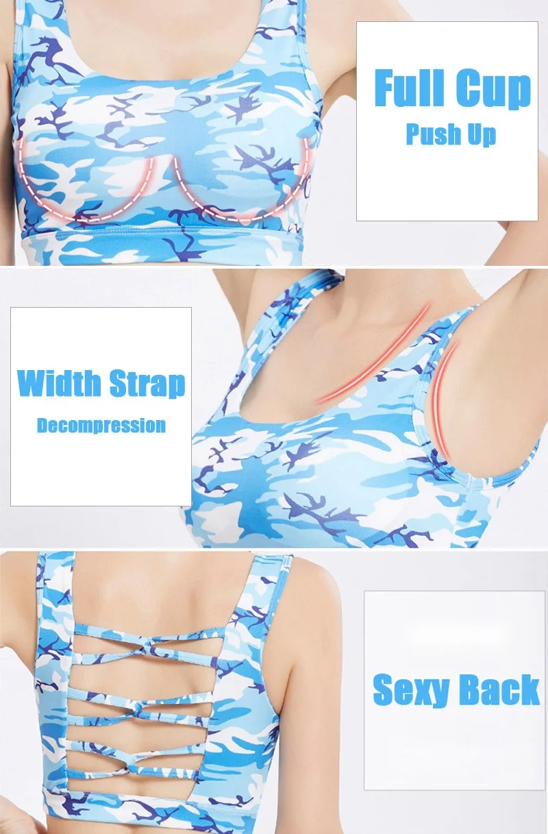 Женский спортивный бюстгальтер Пушап камуфляжный сексуальный укороченный топ с