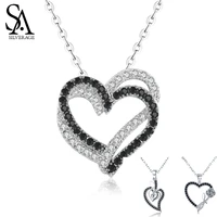 sa silverage real 925 sterling silver doublethree heart black white zircon pendant necklace rose heart chain link chokers