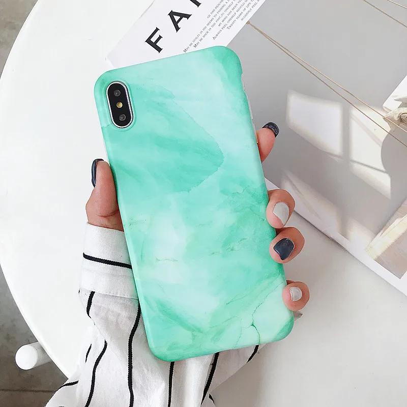Мраморные чехлы для телефонов iPhone X XS XR Max мягкий силиконовый глянцевый чехол из