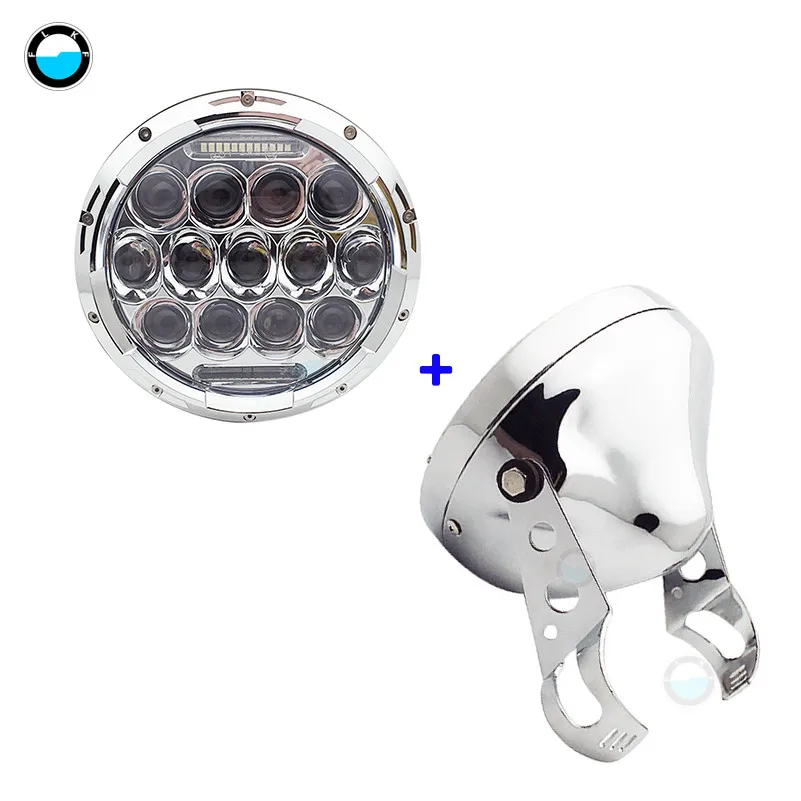 75W chrome set 7 дюймов 60 Вт точка SAE E9 мотоцикл фары с углом глаз светодиодные фары 7 дюймов корпус ведро отделка кольцо - Цвет: 75W chrome set