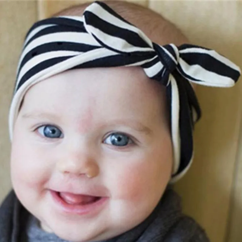 Горячая Распродажа полосатая вязаная повязка на голову для маленьких девочек