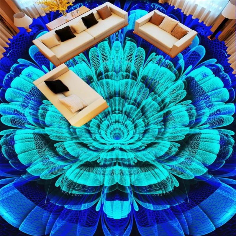 Фото Обои для спальни, ванной комнаты, 3D обои, пол, фантазия, синий цветок, фотообои, Нескользящие водонепроницаемые 3d обои №1