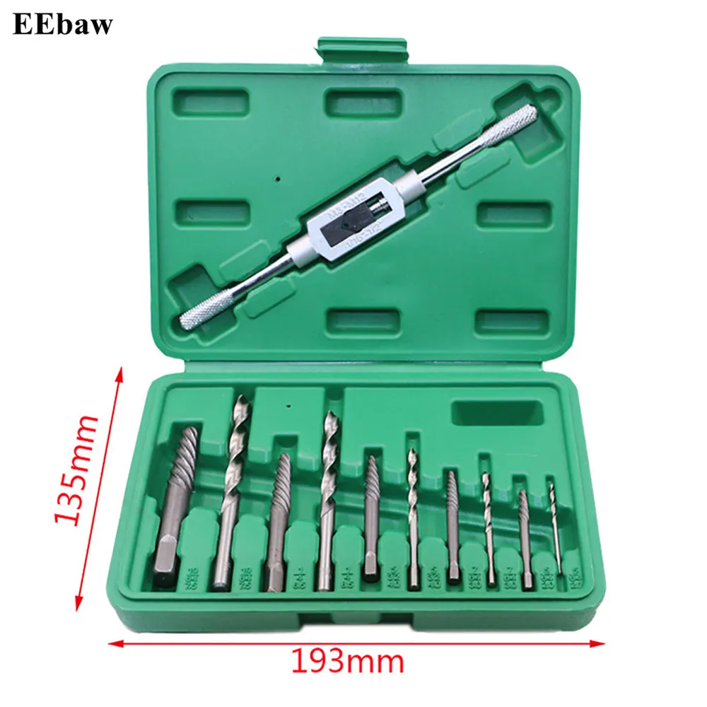 

11Pcs Screw Extractor Tool Kit Drill Bits Used In Removing The Metal Damaged Screws With Box 1 Tap Wrench Household Tool