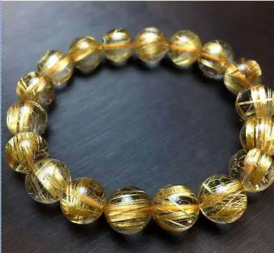 

Jewelry Natural Gold Rutilated Quartz Translucent Beads Men Bracelet 6A 10 mm jewerly free shipping