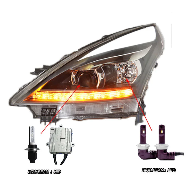 Авто Clud стиль светодиодный налобный фонарь для Nissan Teana 2008-2012 светодиодный фары сигнальный светодиодный drl hid Биксеноновые линзы ближнего света - Цвет: LED HID