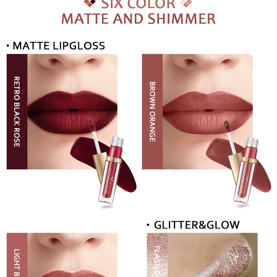 MIXDAIR Матовая Жидкая Помада 6 Шт. / Компл. Блеск для губ Блеск для глаз Shimmer Face Nude Макияж Маркер Алмазный Пигмент Водонепроницаемый